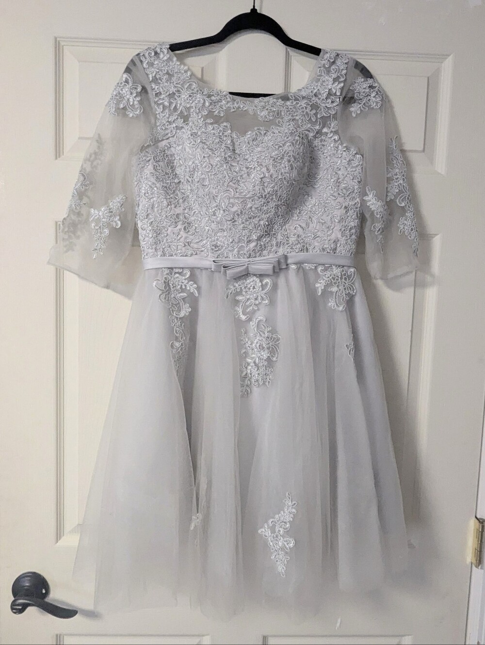 Formal Tulle Party Dance Homecoming Cocktail Princess Half Sleeve Sheer Lace